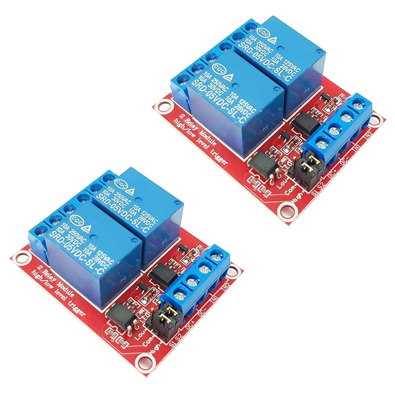 DIYables وحدة ريليه 2 قناة 5 فولت لأردوينو، ESP32، ESP8266، Raspberry Pi – عزل بصري، تفعيل عالي/منخفض – 2 قطع - Image 1